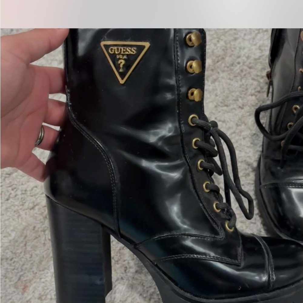 GUESS Black Lace-Up High Heel Boots